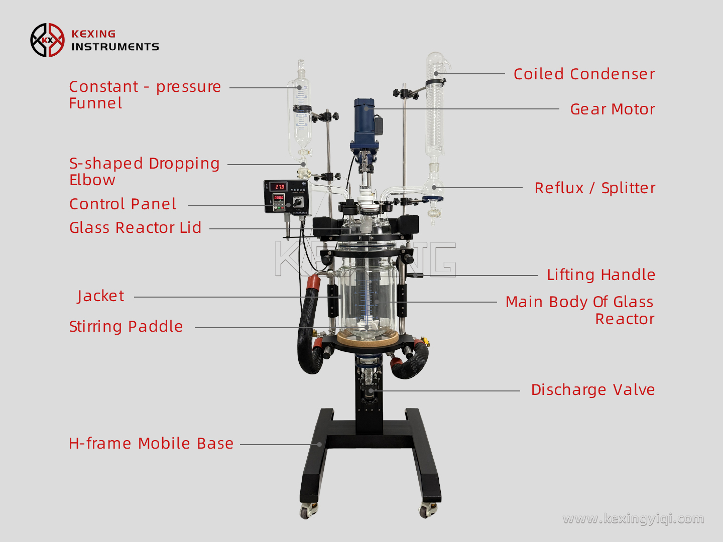 Lifting jacketed glass reactor