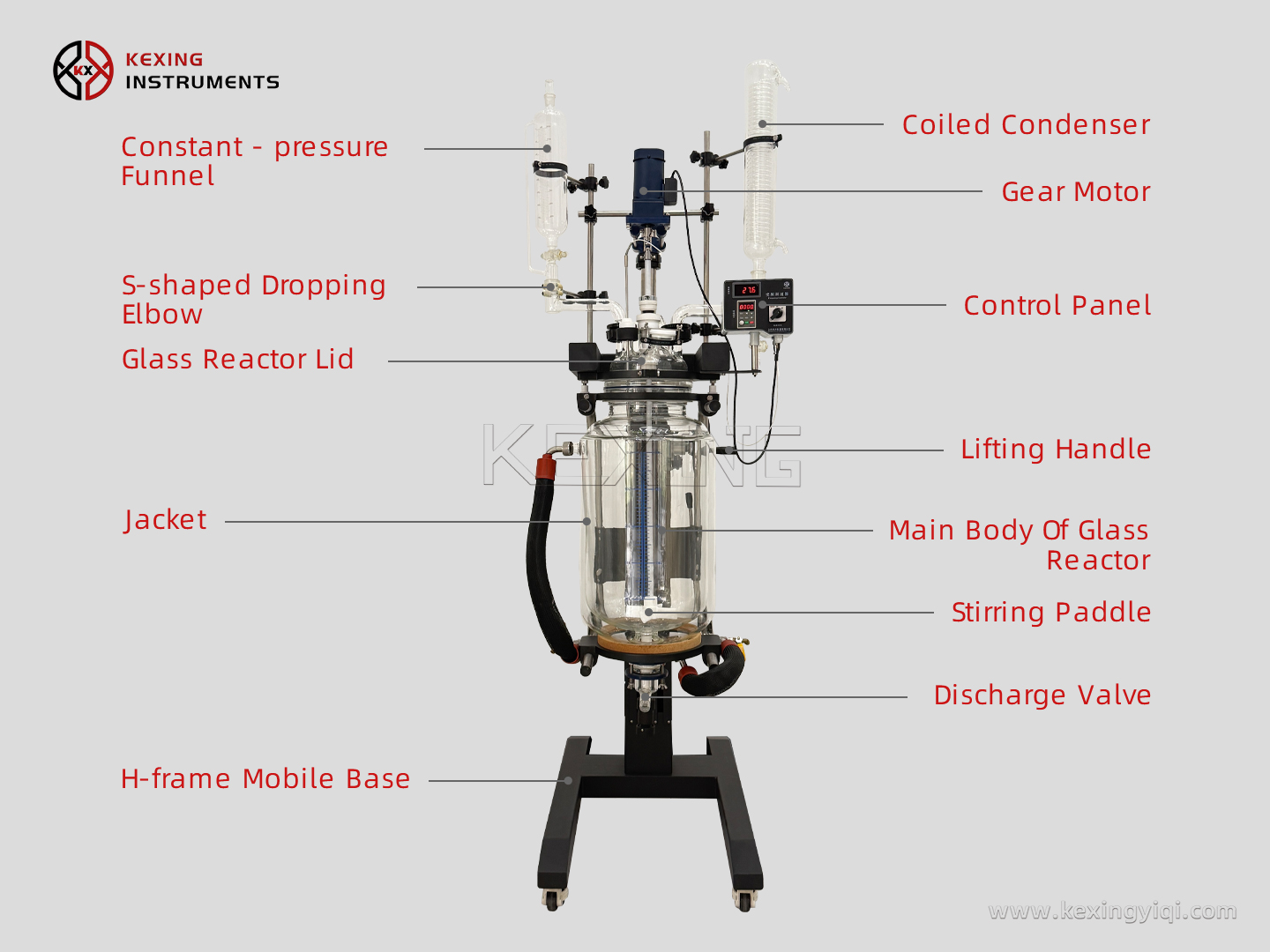 Lifting jacketed glass reactor