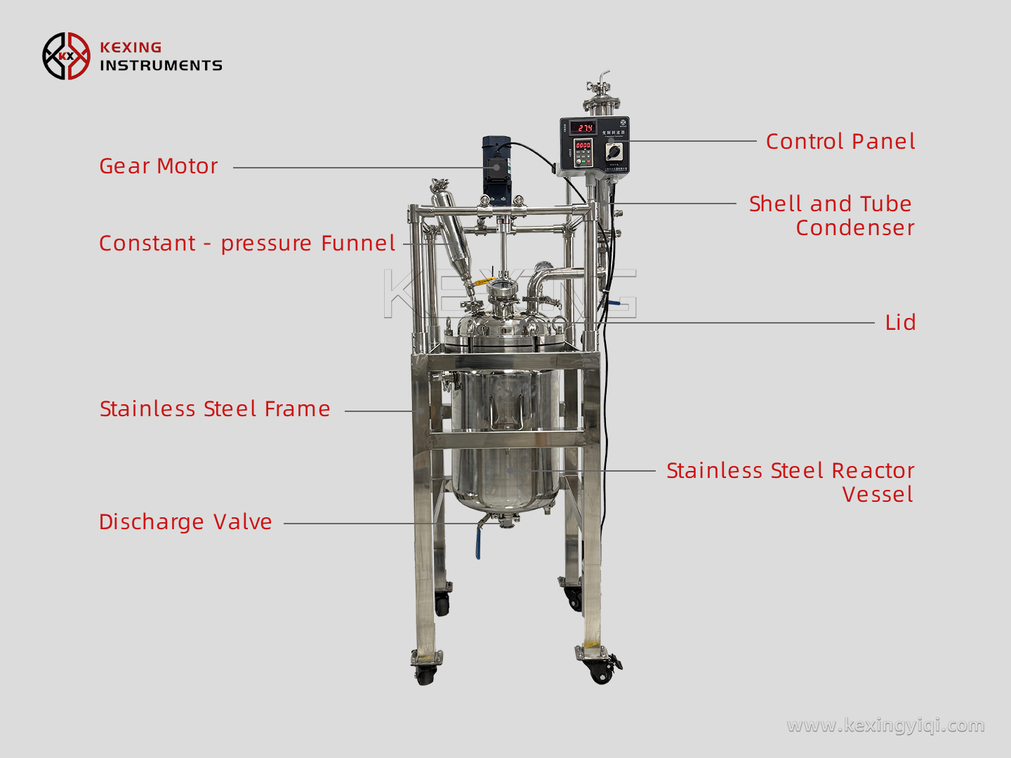 Jacketed stainless steel reactor